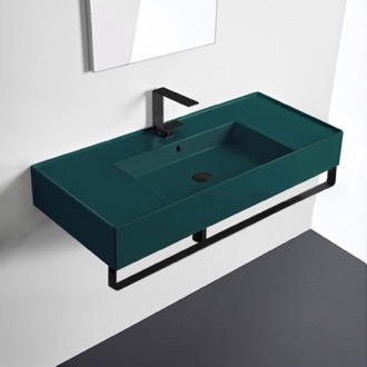 Bathroom Sink Green Console Sink With Black Towel Bar, Modern Scarabeo 5124-55-TB-BLK